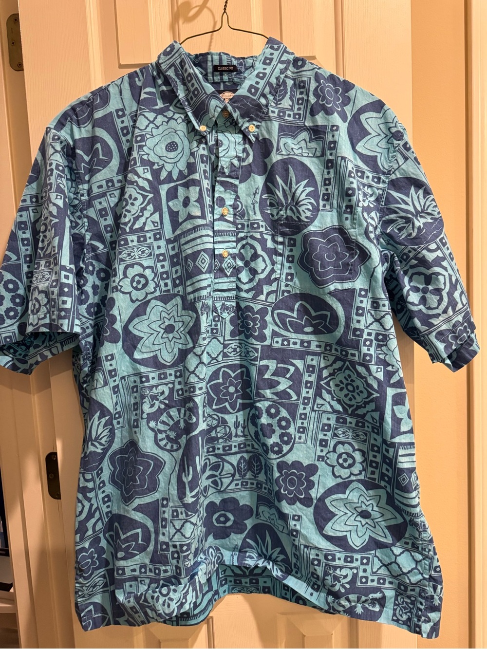 Reyn Spooner Teal and Navy Floral Quarter Button-Down Shirt